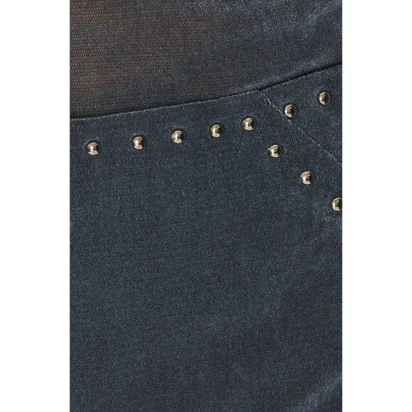 PRISCAVera Velvet Mesh Studded Mini Skirt in Steel Blue - Picture 6 of 6